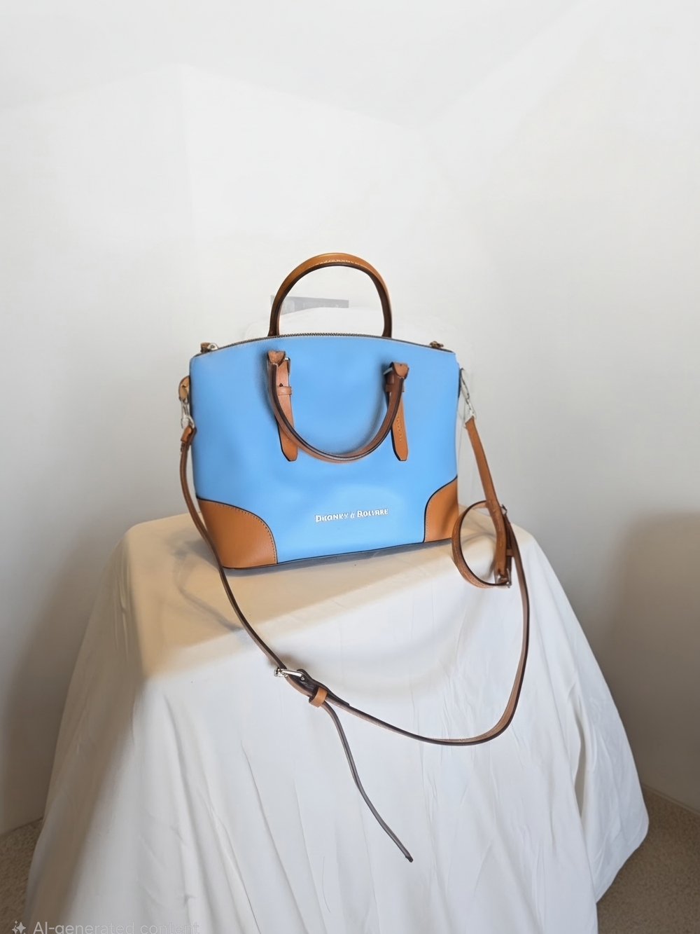 Dooney & Bourke Sky Blue and Tan Leather Satchel
